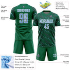 Custom Kelly Green Light Blue-White Slant Lines Sports Sublimation Soccer Uniform Jersey