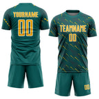 Custom Teal Gold-White Slant Lines Sports Sublimation Soccer Uniform Jersey
