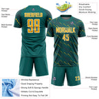 Custom Teal Gold-White Slant Lines Sports Sublimation Soccer Uniform Jersey