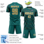 Custom Teal Old Gold-White Slant Lines Sports Sublimation Soccer Uniform Jersey