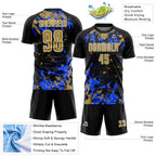Custom Black Old Gold Royal-White Fluid Art Splash Sublimation Soccer Uniform Jersey