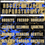 Custom Black Old Gold Royal-White Fluid Art Splash Sublimation Soccer Uniform Jersey