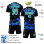 Custom Black Aqua Royal-White Fluid Art Splash Sublimation Soccer Uniform Jersey