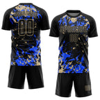 Custom Black Vegas Gold-Royal Fluid Art Splash Sublimation Soccer Uniform Jersey