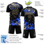 Custom Black Vegas Gold-Royal Fluid Art Splash Sublimation Soccer Uniform Jersey
