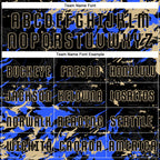 Custom Black Vegas Gold-Royal Fluid Art Splash Sublimation Soccer Uniform Jersey