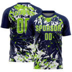 Custom Navy Neon Green-White Fluid Art Splash Sublimation Soccer Uniform Jersey