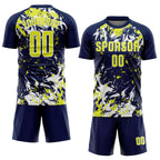 Custom Navy Neon Yellow-White Fluid Art Splash Sublimation Soccer Uniform Jersey