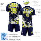 Custom Navy Neon Yellow-White Fluid Art Splash Sublimation Soccer Uniform Jersey