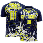 Custom Navy Neon Yellow-White Fluid Art Splash Sublimation Soccer Uniform Jersey
