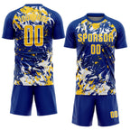 Custom Royal Yellow-White Fluid Art Splash Sublimation Soccer Uniform Jersey