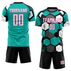 Custom Black White Aqua-Pink Geometric Shape Sublimation Soccer Uniform Jersey