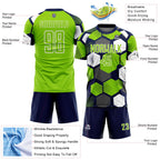 Custom Navy Neon Green-White Geometric Shape Sublimation Soccer Uniform Jersey