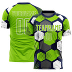 Custom Navy Neon Green-White Geometric Shape Sublimation Soccer Uniform Jersey