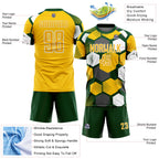 Custom Green Yellow-White Geometric Shape Sublimation Soccer Uniform Jersey