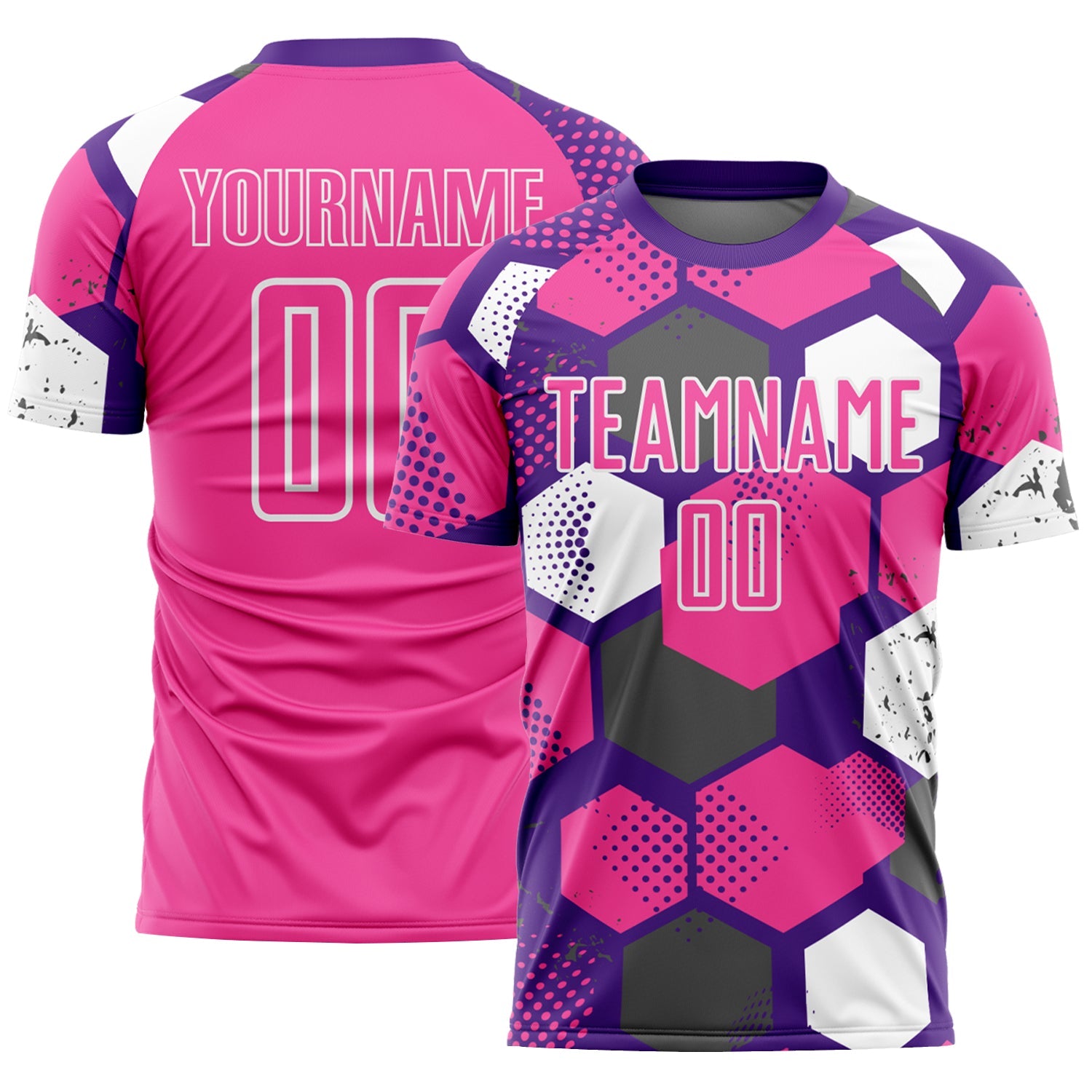 Custom Purple Pink-White Geometric Shape Sublimation Soccer Uniform Jersey