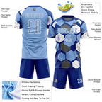 Custom Royal Light Blue-White Geometric Shape Sublimation Soccer Uniform Jersey