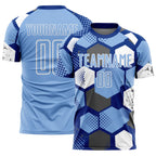 Custom Royal Light Blue-White Geometric Shape Sublimation Soccer Uniform Jersey