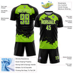 Custom Black Neon Green-White Abstract Fragment Art Sublimation Soccer Uniform Jersey