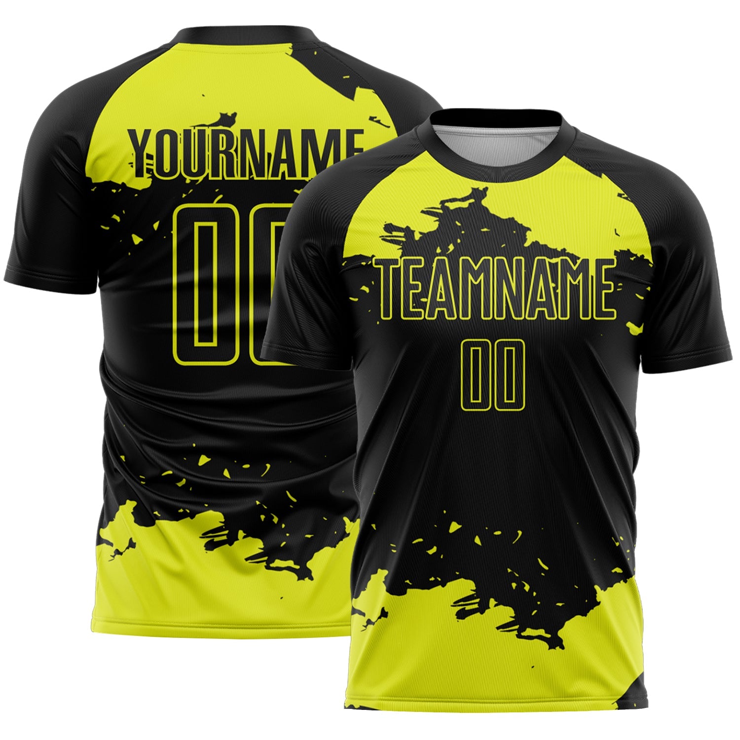 Custom Black Neon Yellow Abstract Fragment Art Sublimation Soccer Uniform Jersey