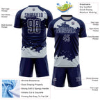 Custom Navy Silver-White Abstract Fragment Art Sublimation Soccer Uniform Jersey