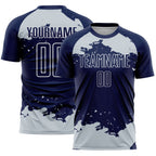 Custom Navy Silver-White Abstract Fragment Art Sublimation Soccer Uniform Jersey