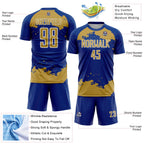 Custom Royal Old Gold-White Abstract Fragment Art Sublimation Soccer Uniform Jersey