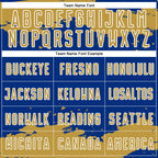 Custom Royal Old Gold-White Abstract Fragment Art Sublimation Soccer Uniform Jersey