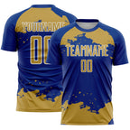 Custom Royal Old Gold-White Abstract Fragment Art Sublimation Soccer Uniform Jersey