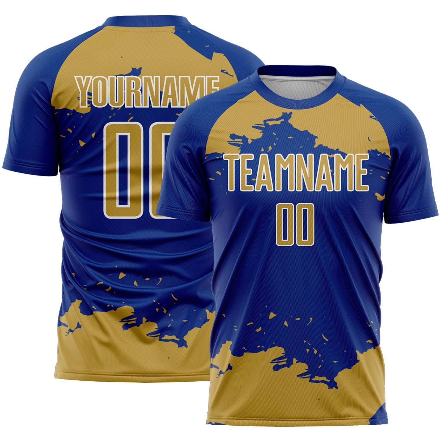 Custom Royal Old Gold-White Abstract Fragment Art Sublimation Soccer Uniform Jersey