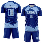 Custom Royal Light Blue-White Abstract Fragment Art Sublimation Soccer Uniform Jersey
