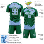 Custom Kelly Green Light Blue-White Abstract Fragment Art Sublimation Soccer Uniform Jersey