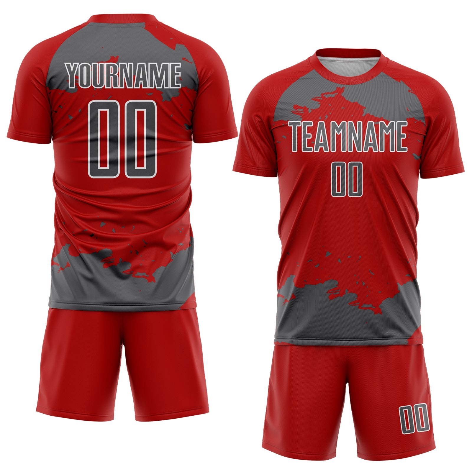 Custom Red Steel Gray-White Abstract Fragment Art Sublimation Soccer Uniform Jersey