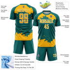 Custom Teal Gold-White Abstract Fragment Art Sublimation Soccer Uniform Jersey