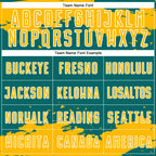 Custom Teal Gold-White Abstract Fragment Art Sublimation Soccer Uniform Jersey