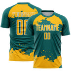 Custom Teal Gold-White Abstract Fragment Art Sublimation Soccer Uniform Jersey
