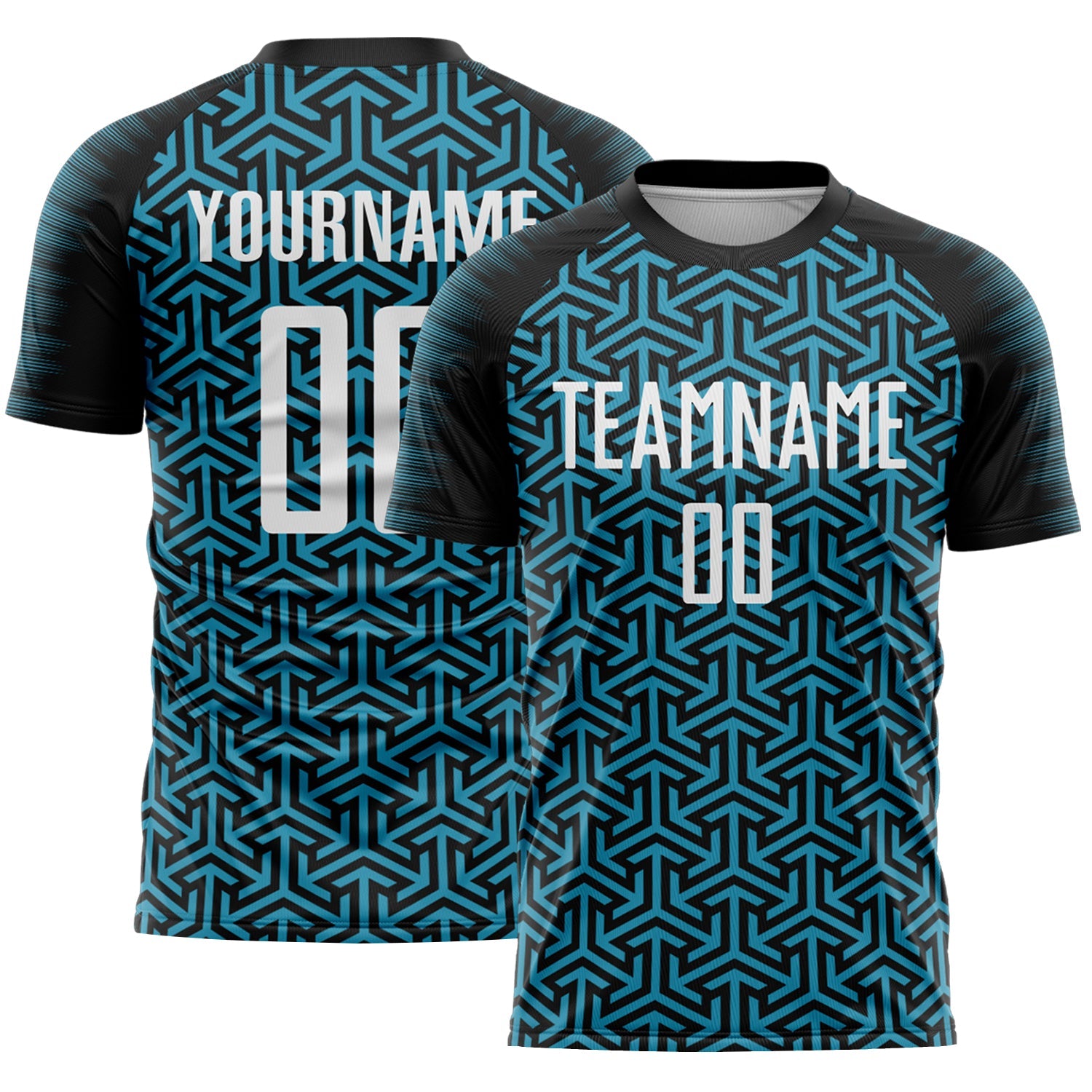 Custom Black White-Panther Blue Geometric Arrow Sublimation Soccer Uniform Jersey