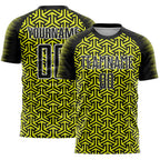 Custom Black Neon Yellow-White Geometric Arrow Sublimation Soccer Uniform Jersey