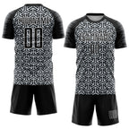 Custom Black Silver-White Geometric Arrow Sublimation Soccer Uniform Jersey