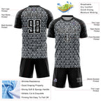 Custom Black Silver-White Geometric Arrow Sublimation Soccer Uniform Jersey