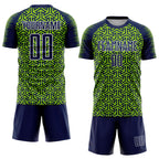 Custom Navy Neon Green-White Geometric Arrow Sublimation Soccer Uniform Jersey