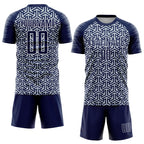 Custom Navy Silver-White Geometric Arrow Sublimation Soccer Uniform Jersey