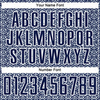 Custom Navy Silver-White Geometric Arrow Sublimation Soccer Uniform Jersey