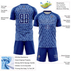 Custom Royal Light Blue-White Geometric Arrow Sublimation Soccer Uniform Jersey