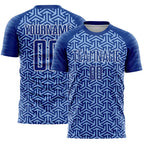 Custom Royal Light Blue-White Geometric Arrow Sublimation Soccer Uniform Jersey