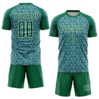 Custom Kelly Green Light Blue-White Geometric Arrow Sublimation Soccer Uniform Jersey