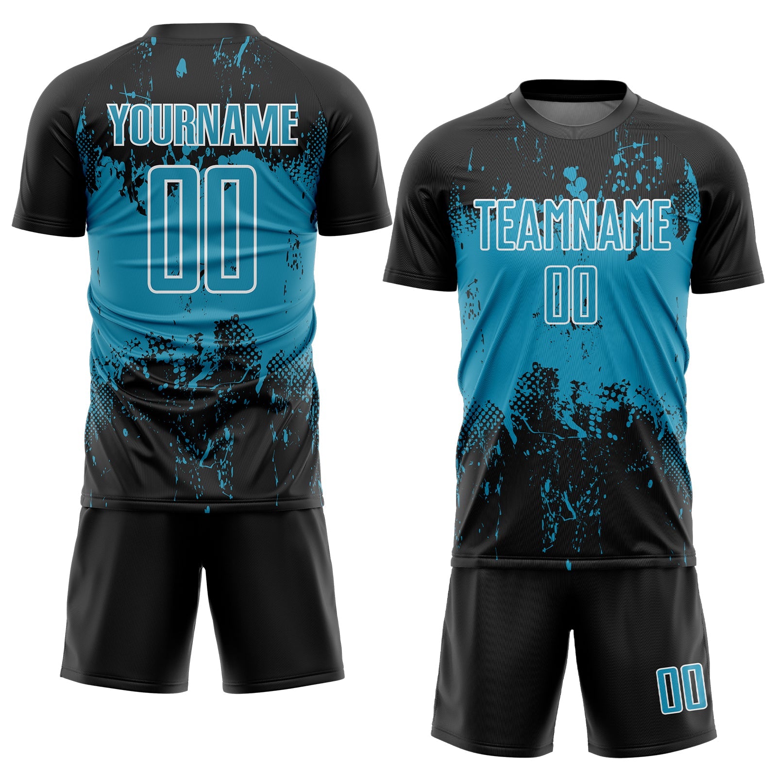 Custom Black Panther Blue-White Abstract Splatter Grunge Art Sports Sublimation Soccer Uniform Jersey