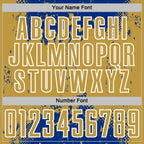 Custom Royal Old Gold-White Abstract Splatter Grunge Art Sports Sublimation Soccer Uniform Jersey