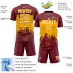 Custom Burgundy Gold-White Abstract Splatter Grunge Art Sports Sublimation Soccer Uniform Jersey