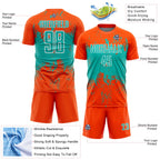 Custom Orange Aqua-White Abstract Splatter Grunge Art Sports Sublimation Soccer Uniform Jersey